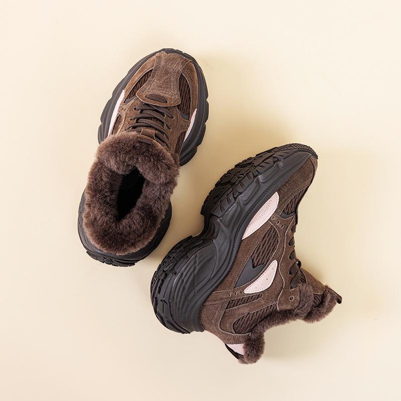 Зимние новые женские черные плюшевые повседневные пушистые туфли на толстой подошве, кроссовки-маффины