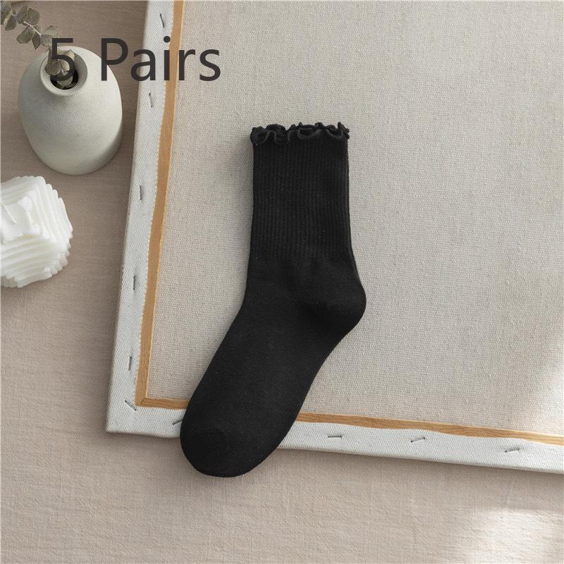 5 Pairs of Women's Summer Thin Style In The Tube Wooden Ear Side Socks