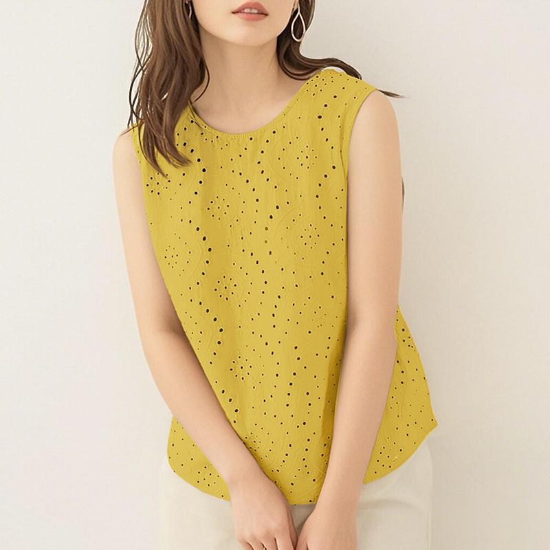 ZANZEA Женские повседневные летние майки без рукавов с круглым вырезом, вышивкой и крючком