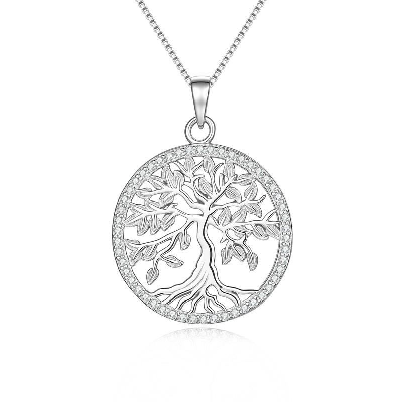 2026 Geometric Hollow Tree Of Life Pendant Necklace Women Sterling Locket Chain With D-Color Moissanite Gold Or