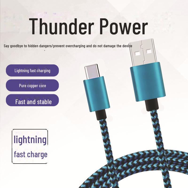 Красочный плетеный нейлоновый кабель USB-C — USB-A для быстрой зарядки для телефонов Huawei и Android