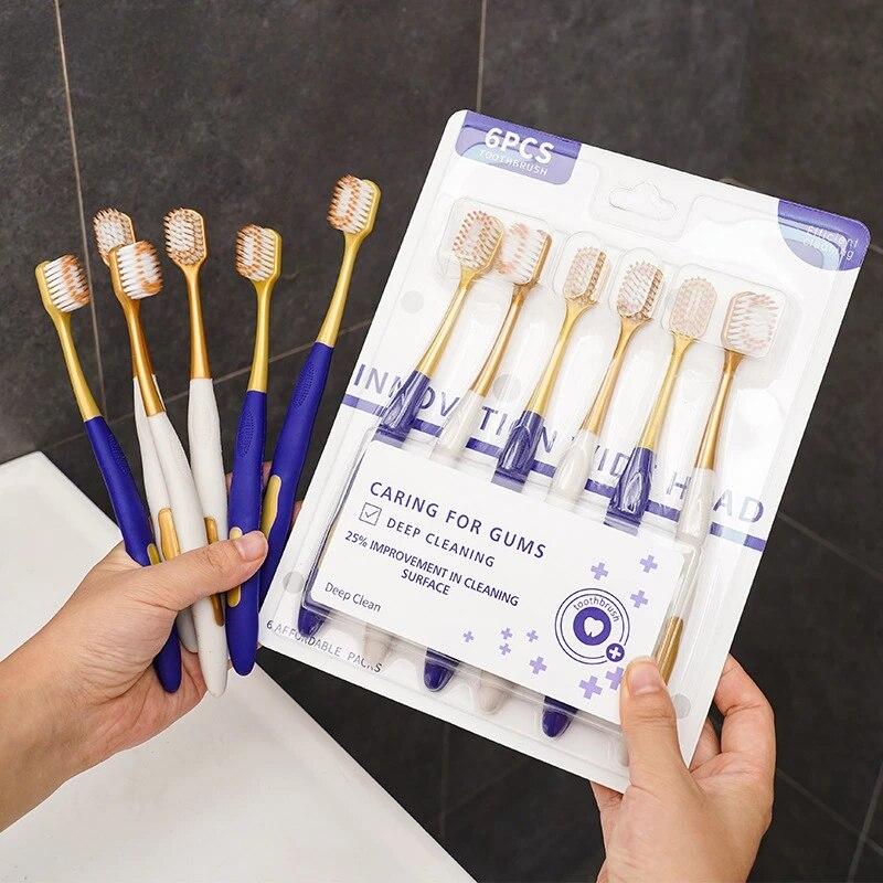 6 шт./компл. зубная щетка с широкой головкой, бытовая унисекс, для взрослых с мягкой щетиной, зубная щетка для чистки зубов, уход за полостью рта