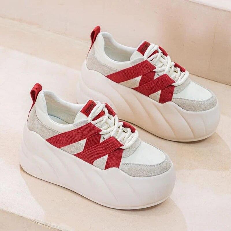 Женская повседневная обувь на плоской подошве и платформе, туфли на платформе 8 см, кроссовки на толстой подошве, женская обувь на шнуровке, весенняя модная повседневная обувь