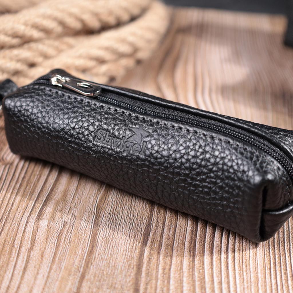 Вместительная ключница унисекс из натуральной кожи SHVIGEL Key Wallet 16227 Черная