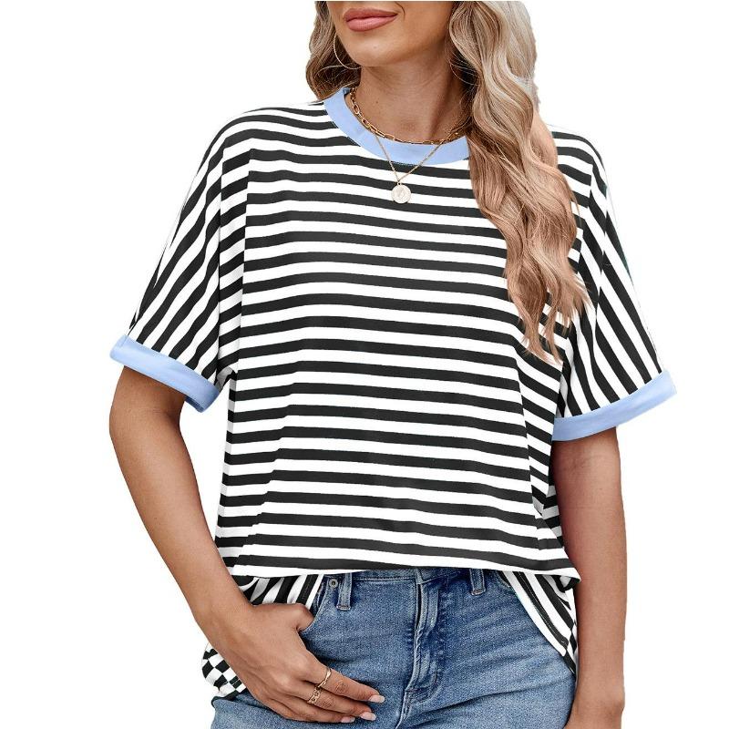 Women's Striped T-Shirt Short Sleeve Crew Neck Loose Fit Casual Summer Tee
