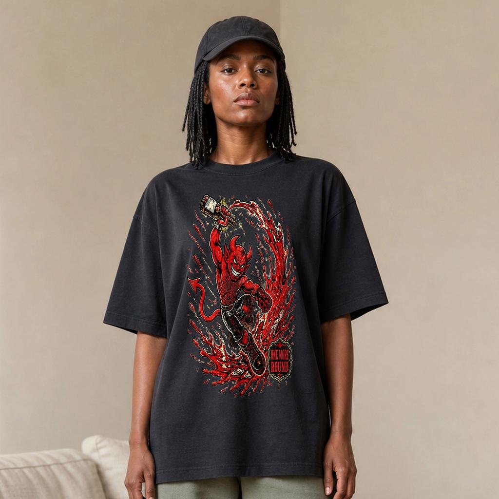Devil Whiskey Flame Vintage Graphic Oversized Heavyweight TShirt