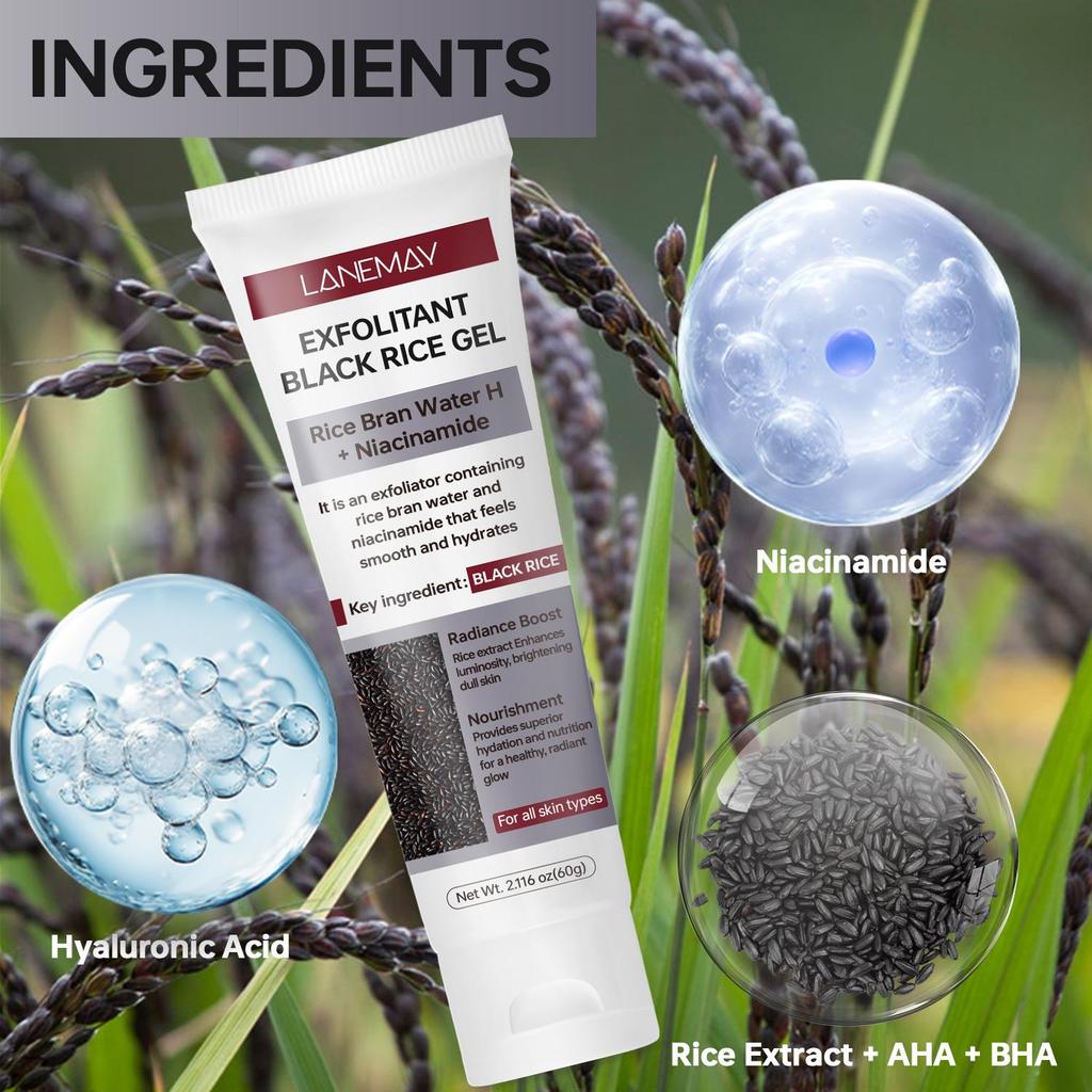 Отшелушивающий гель с черным рисом-Увлажняет и питает для здорового сияния-Подходит для всех типов кожи, 60 г