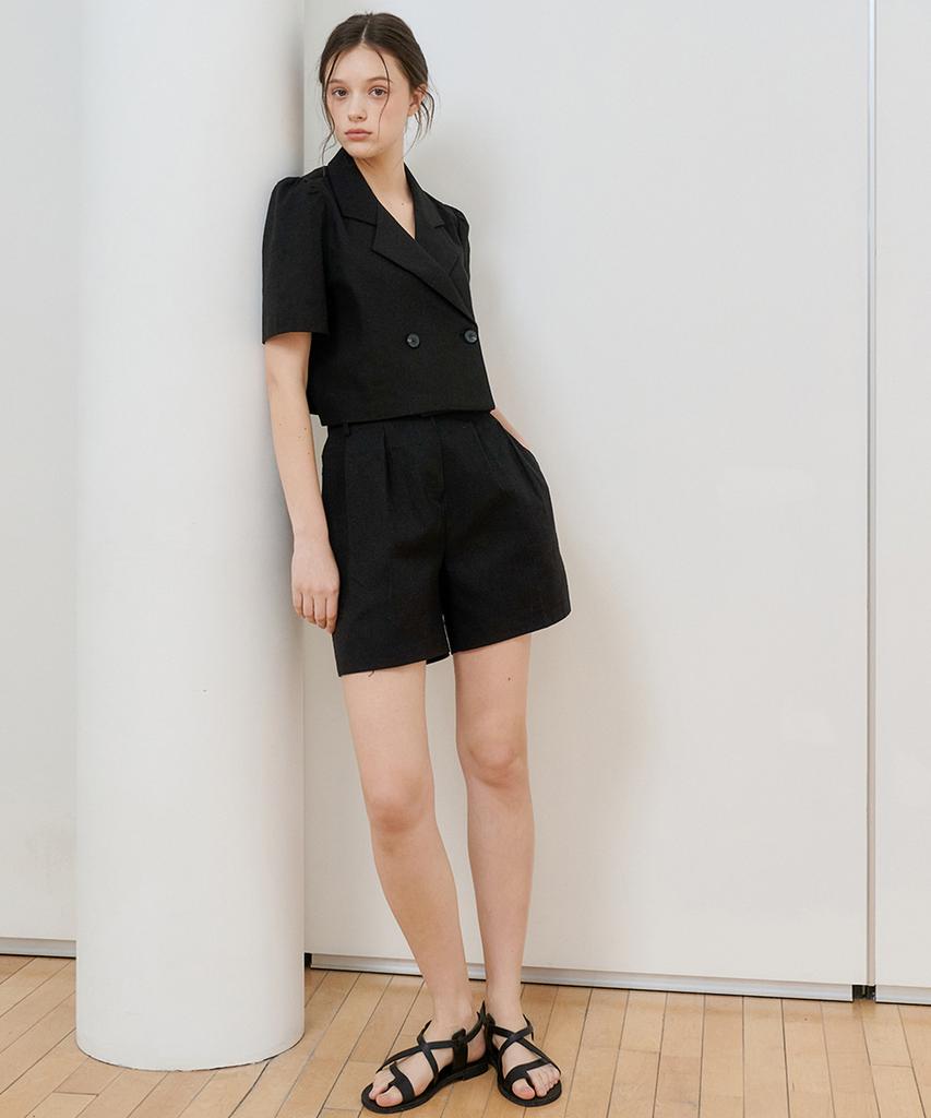 BIBYSEOB [Set] Crop Jacket Shirt + Tuck Shorts Black