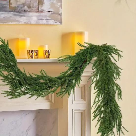 Winter Greenery Garland Artificial Pine Needle Garland Christmas Hanging Faux Pine Branch