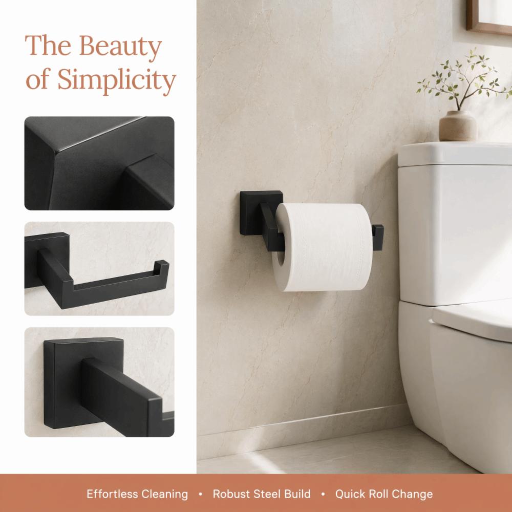 Black Toilet Roll Holder Shelf Toilet Tissue Dispenser  Bathroom Kitchen Laundry Room