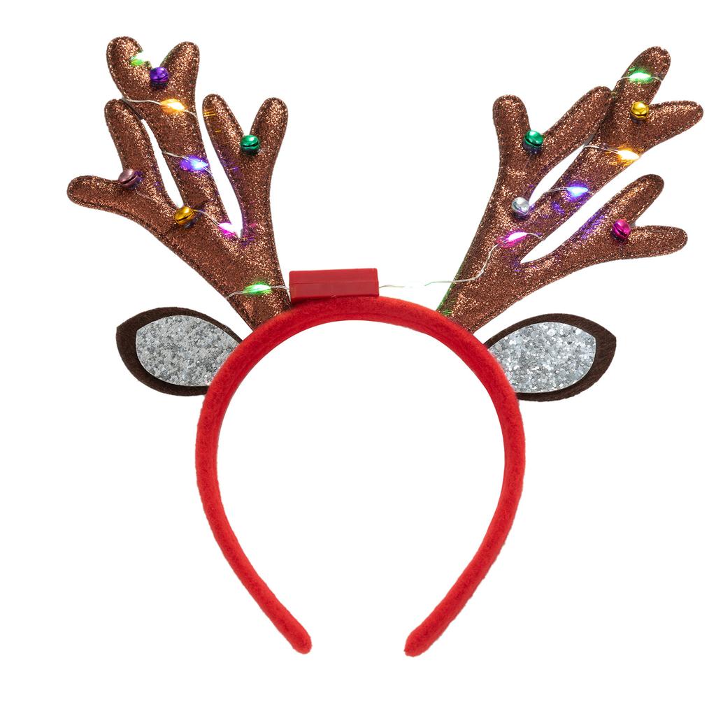 Christmas Reindeer Horn Headbands Glitter LED Hair Hoop for Christmas Headpiece Fancy Dress Party Supplies