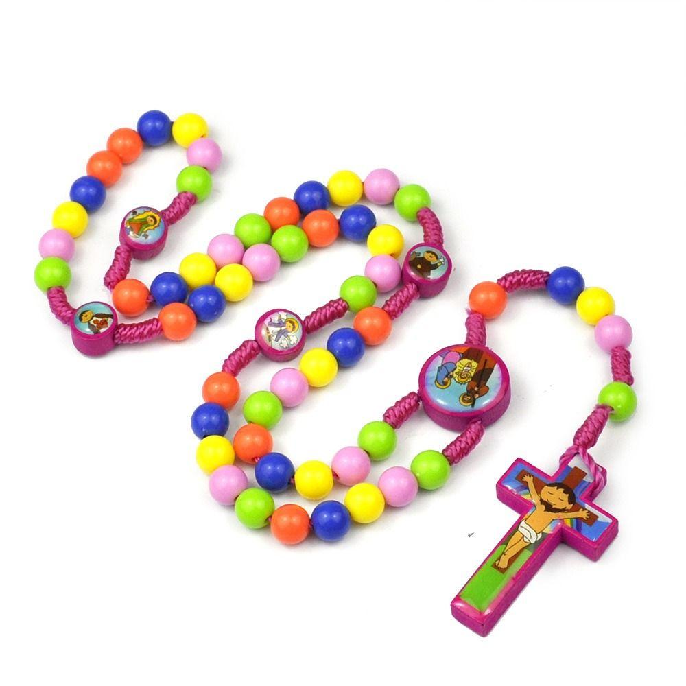 Cartoon Kids' Rosary Necklace Funny Crucifix Pendant Chain Children Rosary Necklace Pray