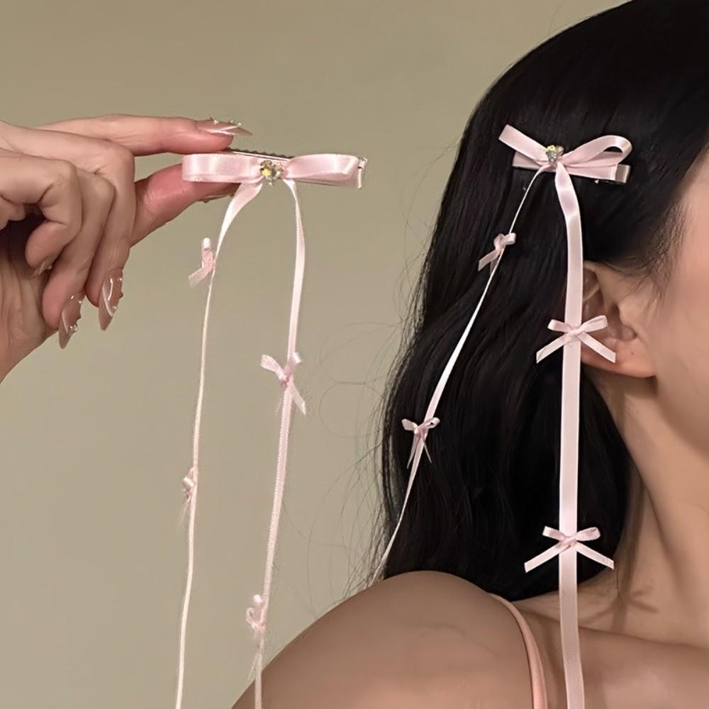 Cute Long Tassel Hair Clips Sweet Style Ballet Bow Ribbon Hair Clip Hair Accessories Ponytail Clip Girls