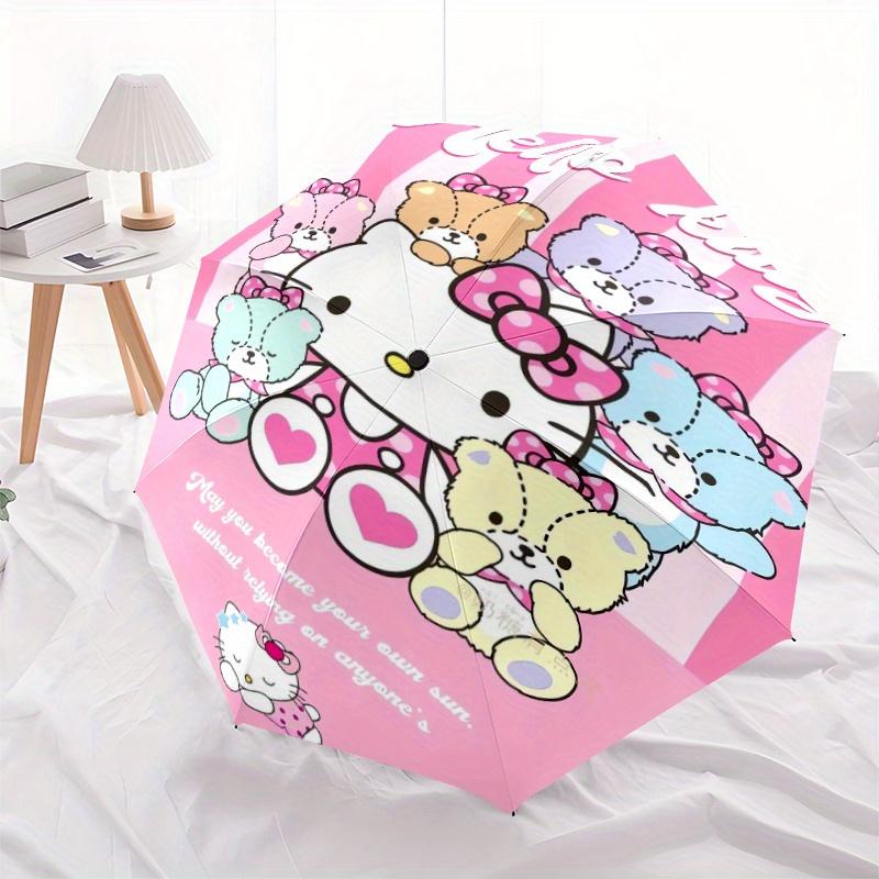 Colorful Bears and Hello Kitty Automatic Opening and Closing Cartoon Umbrella - Lightweight 3-Fold Design, Suitable for Fans, Travel, Daily Use - Offi