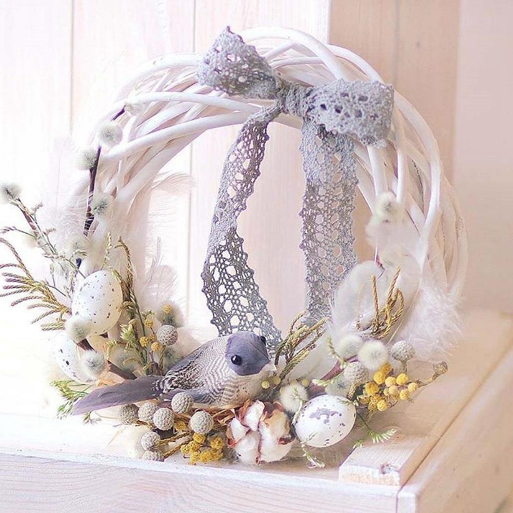 Xmas DIY Craft Blank Ornament Natural Vine Rattan Ring White Garland Christmas Decoration Wicker Wreath