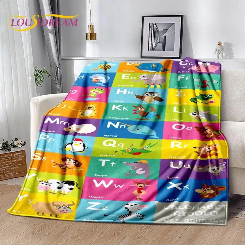 ABC Cartoon Alphabet Children Kids Early Education Soft Plush Blanket,Flannel Blanket Throw Blanket for Living Room Bedroom Sofa