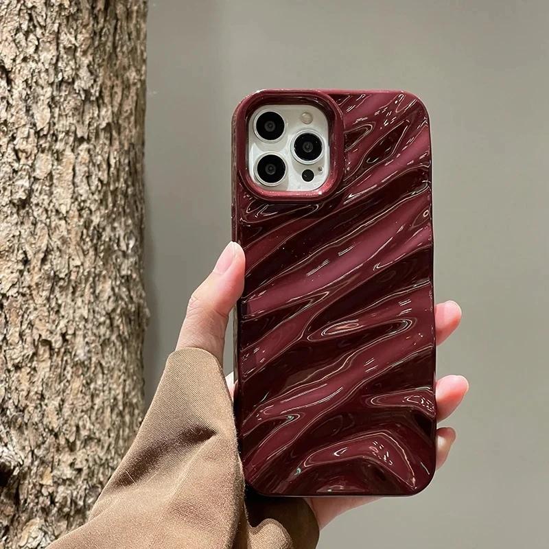 3D чехол для телефона с узором «Пузырьковая волна» для iPhone 17 16 15 14 13 12 11 Pro Max 14promax, винный цвет, мягкая противоударная задняя крышка
