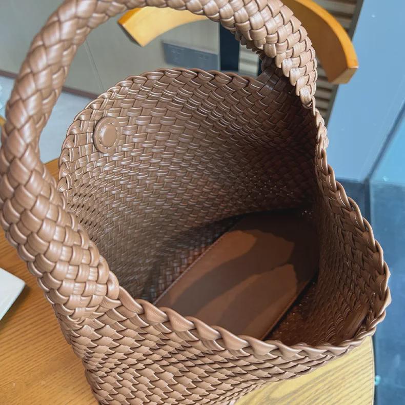 Легкая плетеная сумка-ведро в европейском и американском стиле - большая вместительная сумка и сумка через плечо для женщин