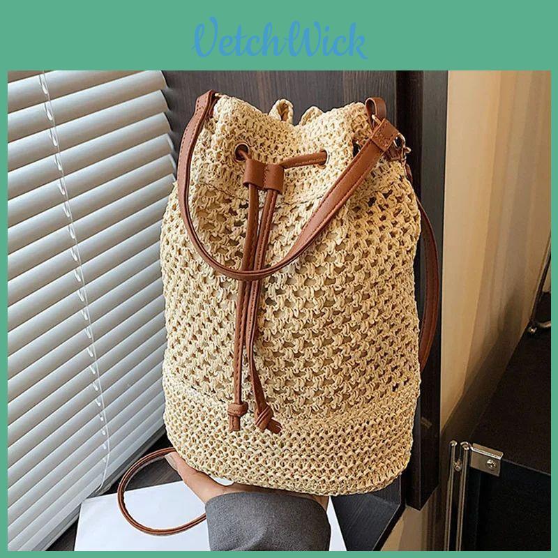 Fashion Woven Canvas Bucket Bag With Single Strap For Casual Daily Wear