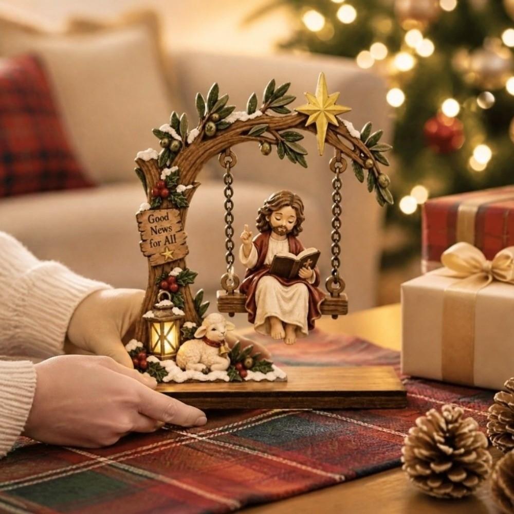 Vintage Wooden Jesus Swing Ornament Religious Christian Tabletop Decor Home Desktop Decoration