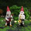 Skeleton Dwarf Band Figurines Halloween Gnome Musician Resin Figurine, Hand-Painted Gothic Statue with Guitar Collectible Musical Statues Saxophone,