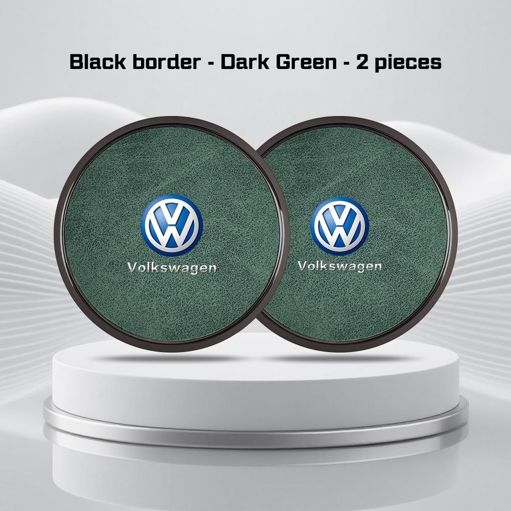 2Pcs Alloy Leather Car Coaster For Volkswagen GTI Golf Polo 6 7 Passat VW CC Tiguan T-ROC Water Cup Mat Anti-slip Pad Accessorie zj1