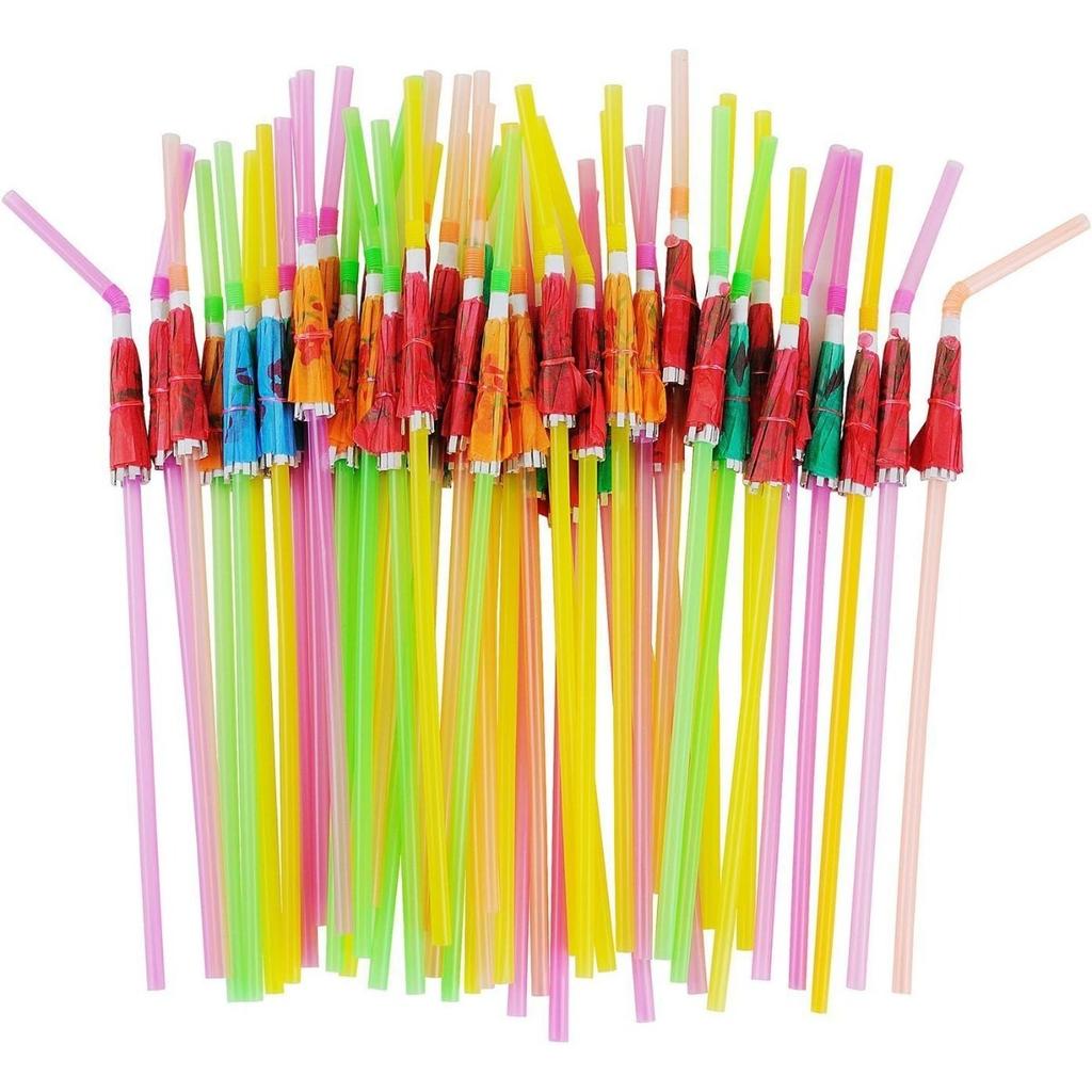 20/50/100pcs Umbrella Parasol Drinking Straws, Hawaiian Beach Cocktail Luau Party Decorations Supplies