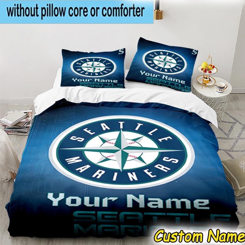 3pcs Custom Name Mariners Team Logo Bedding Set Includes 1 Duvet Cover & 2 Pillowcases for All Seasons Dormitory Home Decor Christmas gifts