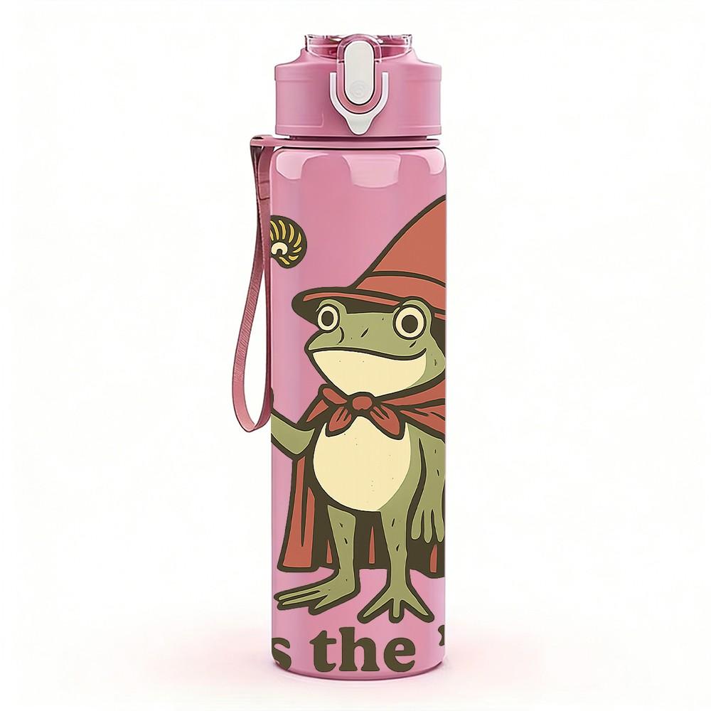 1PC Wizard Frog Cartoon Art 750ml Color Plastic Sports Water Bottle Leakproof Flip Straw Lid Suitable for Sports Office Home Use