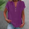 Women's Fashion Casual Solid Colour V-Neck Short Sleeve Button Split Shirt T-Shirt Top