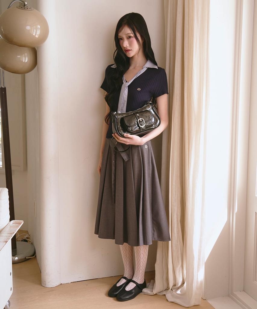 The Green Lab Belted Pleated Skirt [Gray]