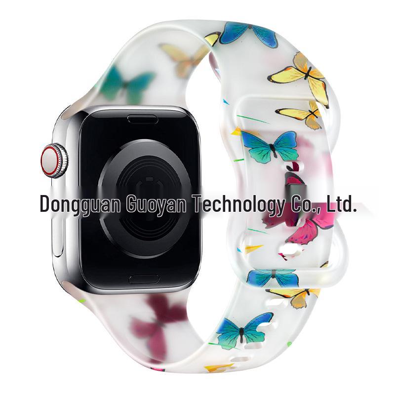 Совместимый силиконовый спортивный ремешок для Apple iWatch S10 с цветным узором - Прозрачный дизайн