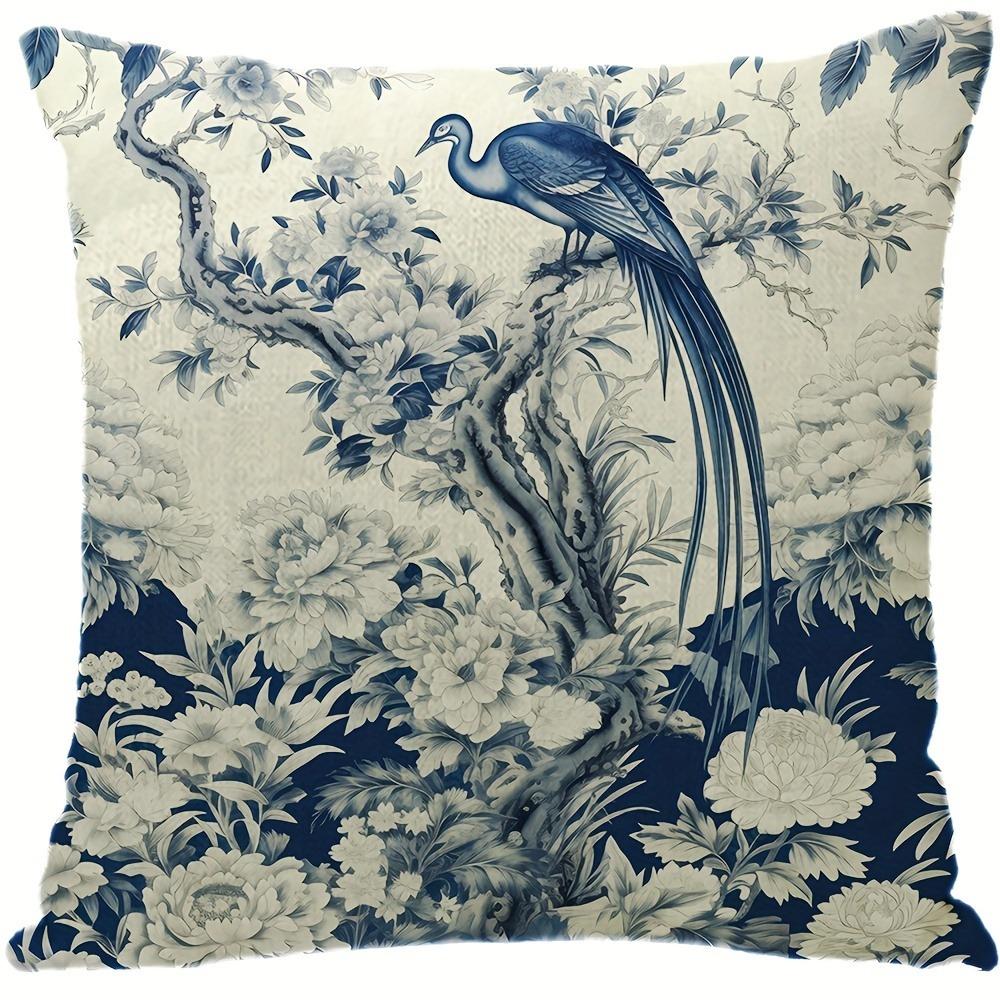Декоративная наволочка с изображением синего и белого фарфорового журавля, ультрамягкий полиэстер, для дивана в гостиной, подушка для спины, наволочка для автомобиля