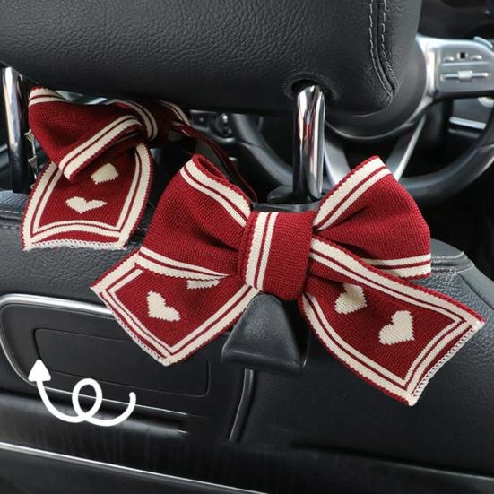 1/2Pcs Car Headrest Hooks Purse Bag Hangers Universal Easy Installation Cute Bow Design Storage Hooks Auto Interior Decor