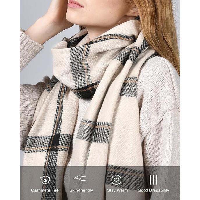 Winter Scarf for Women Shawl Cashmere Feel Tassel Plaid Large Oversized Scarves
