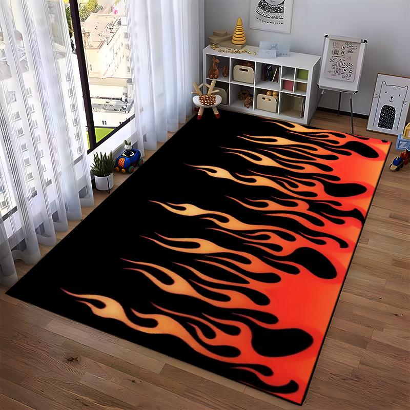 Modern Carpet with Black and Fiery Flame Design for Living Rooms Suitable for use as an anti-slip for living room bedroom sofas