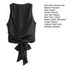 Women Summer Vest Round Neck Sleeveless Backless Smooth Satin Texture Vest Top with Bow Tie Closure Tank Tops