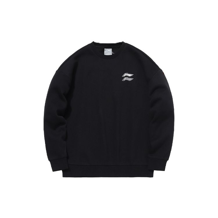 Li-Ning Повседневный спортивный флисовый свободный круглый вырез пуловер толстовка мужская толстовка стандарт-черный AWDQB71-2