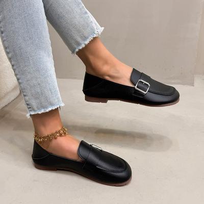 Женская обувь с пряжкой на ремне, женская обувь на плоской подошве, модная повседневная обувь на плоской подошве с круглым носком, горячая распродажа, большие размеры, однотонные туфли на плоской подошве с низким каблуком