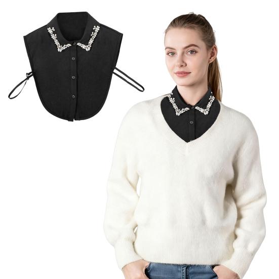 Блестящий съемный воротник со стразами, красный рождественский клетчатый, искусственный воротник, женский съемный накладной воротник, акцент для свитера