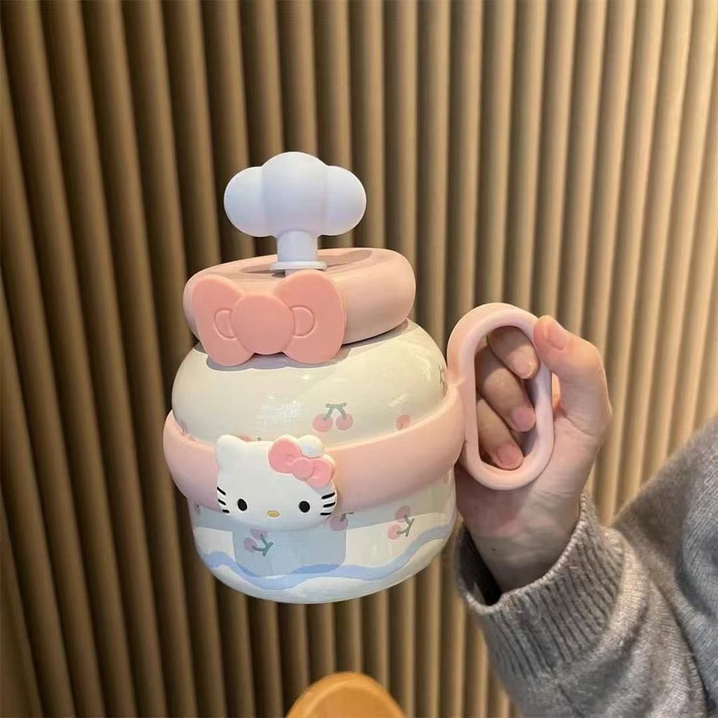 Sanrio Cat Plastic Cup With Straw Sealed Leakproof For Gifts And Outdoor Use