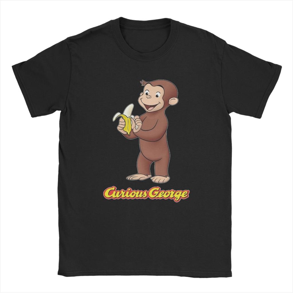 Cartoon Banana Cute Brown Monkey T Shirt Cotton Fun T-Shirts Crewneck Curious George Tees Short Sleeve Clothes Plus Size