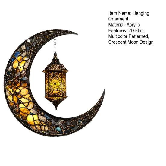 Crescent Moon Suncatcher 2D Stained Acrylic Sun Catcher Colorful Window Wall Hanging Ornament for Home Front Porch Garden Balcony