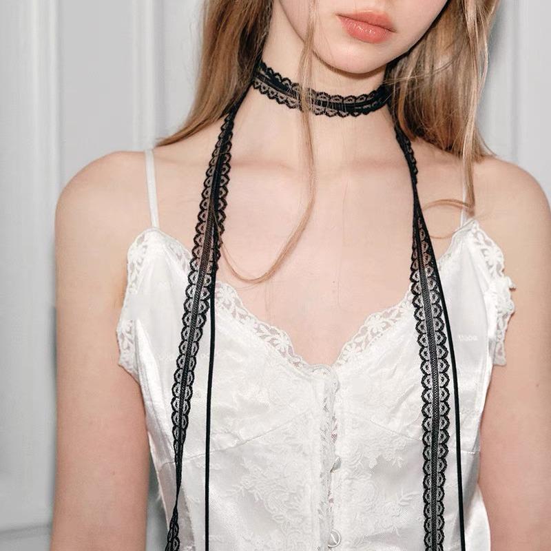 Элегантная длинная цепочка-веревка с кружевным чокером-лентой для женщин, модные подвески, женские украшения на шею, декор