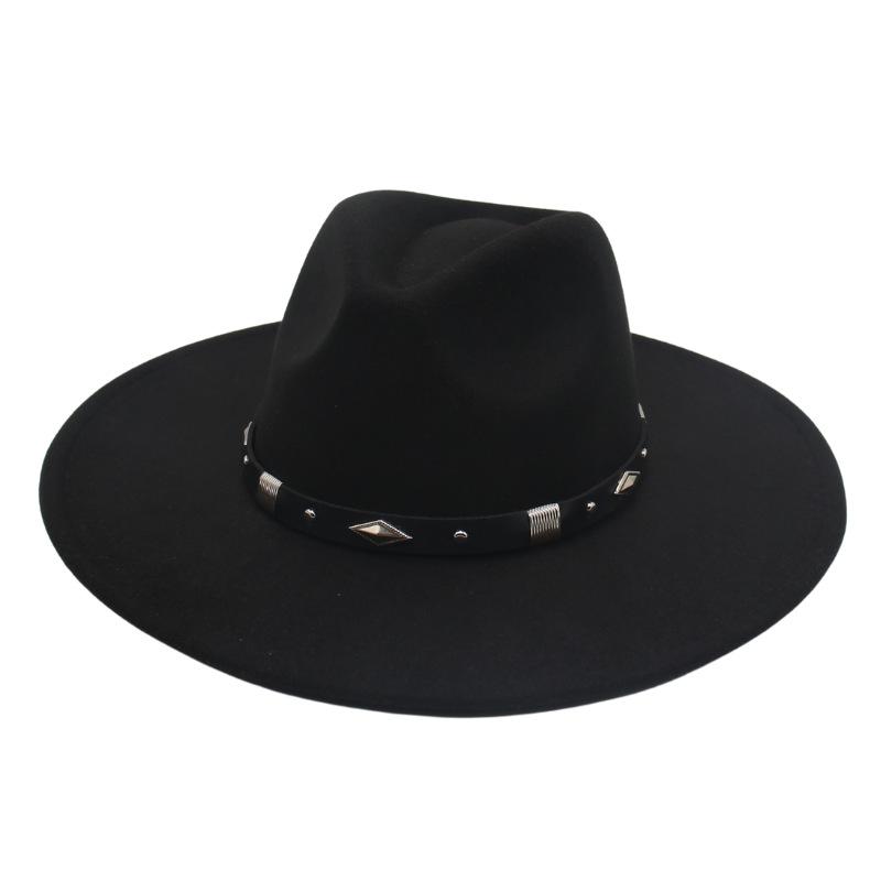 Шляпа-цилиндр с широкими полями, металлические аксессуары для ремня в форме ромба, джазовая шляпа, мужская и женская, британский стиль