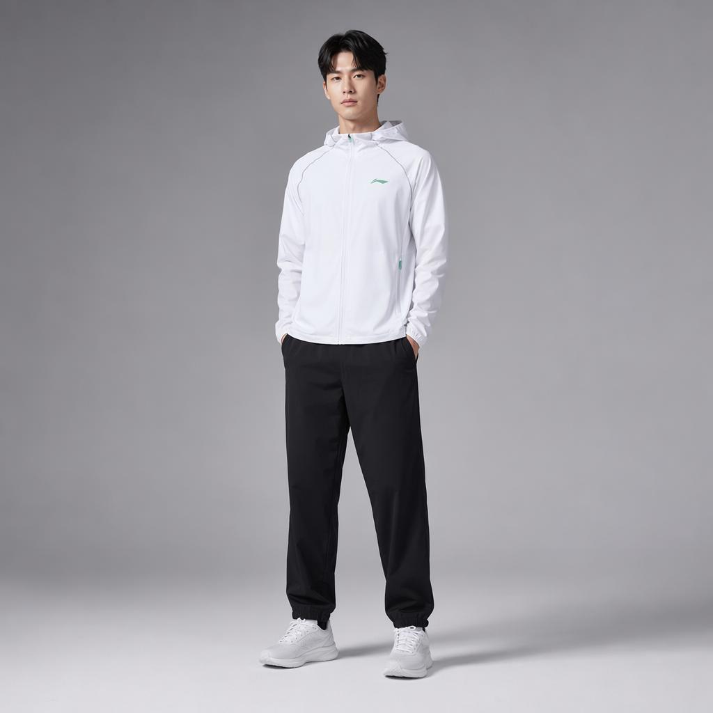 Li Ning Беговая серия Модный Удобный Дышащий Простой Приталенный С капюшоном Спортивный Ветрозащитный Мужской верхняя одежда Белый AFDU973-4
