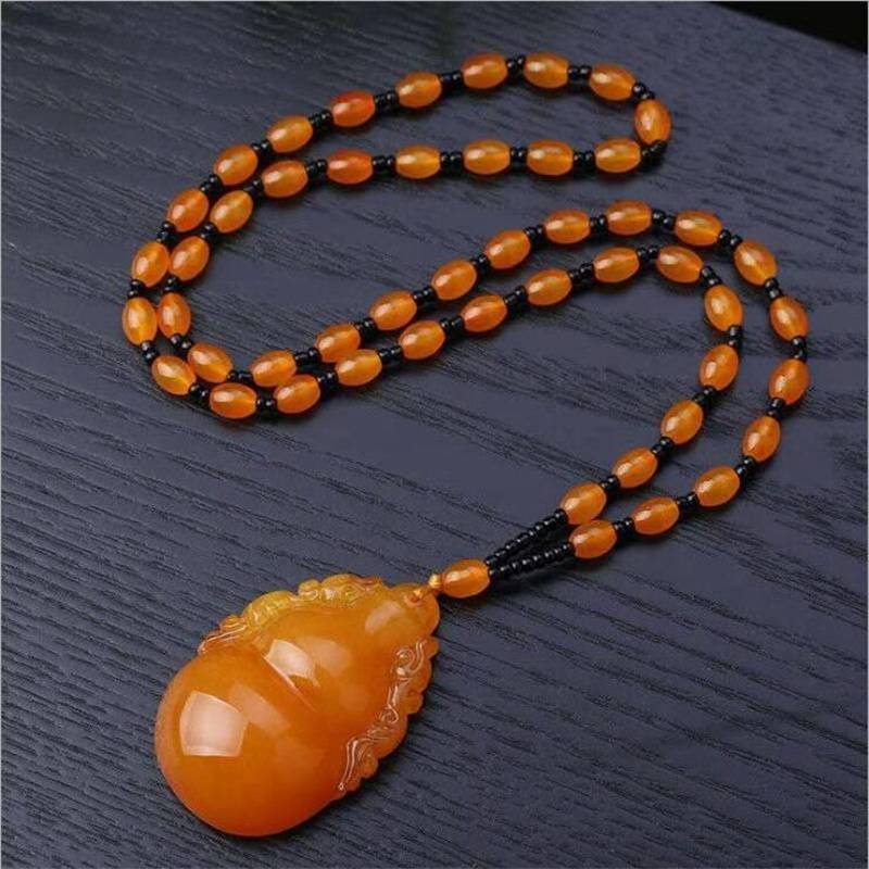 Подвеска из старого воска и пчелиного воска, ожерелье в этническом стиле, женское длинное ожерелье с каплями воды, винтажная янтарная цепочка для свитера, кулон, универсальные аксессуары