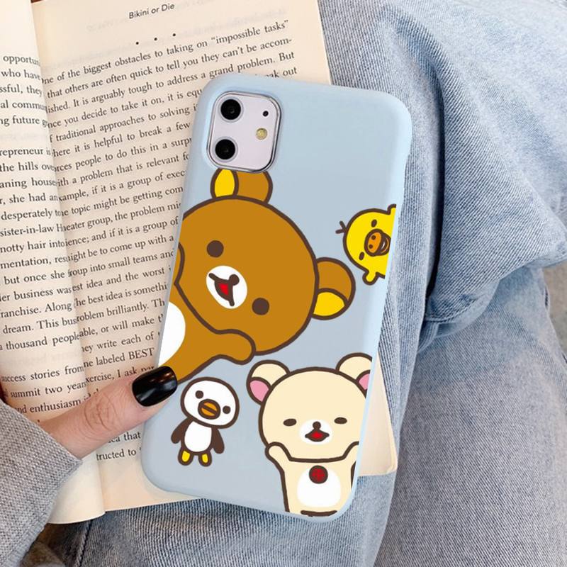 Милый чехол Rilakkuma для iPhone 14 11 12 13 Mini Pro Xs Max 8 7 6 6S Plus X XR, однотонный чехол конфетного цвета