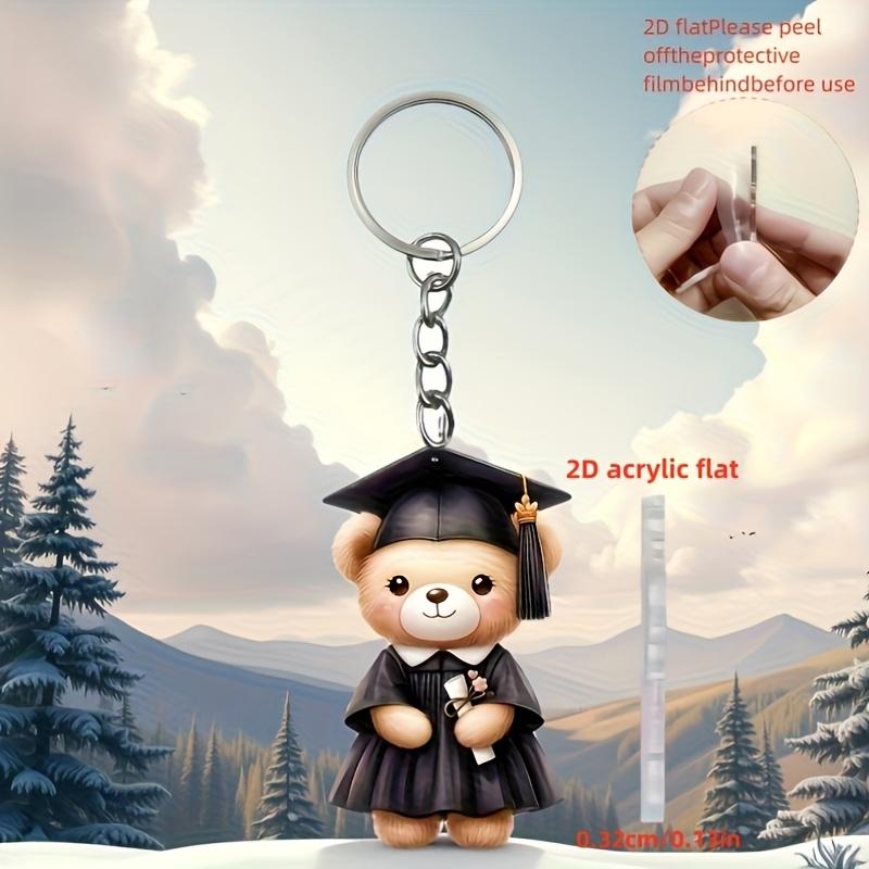2D Acrylic Flat Graduation Bear Keychain Set Cartoon Decorative Keys with Tassels, Perfect for Fans and Students, Graduation Gift Idea