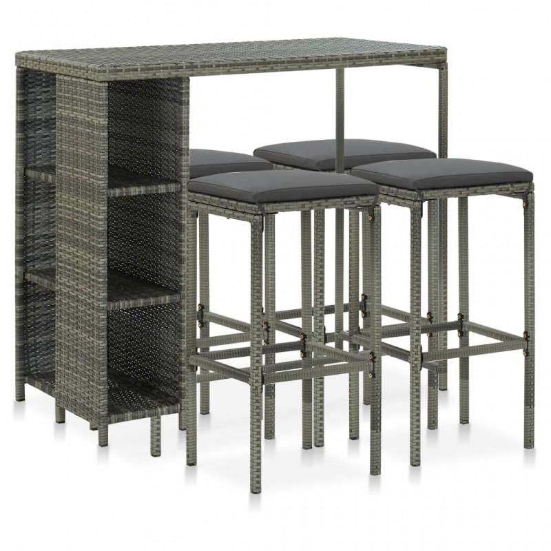 Day and Night - Day and Night 5-piece Garden Bar Set and Gray Synthetic Rattan Cushions